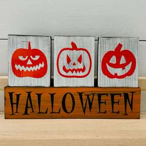 Small Fall & Halloween Primitive Wood Block Set