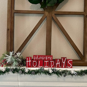 Merry Christmas/Happy Holidays Primitive Wood Block Set