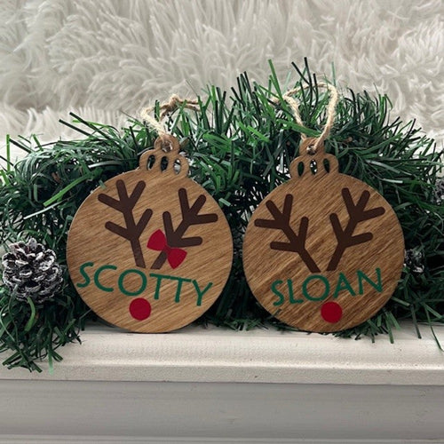 Personalized Holiday Wood Reindeer Ornaments