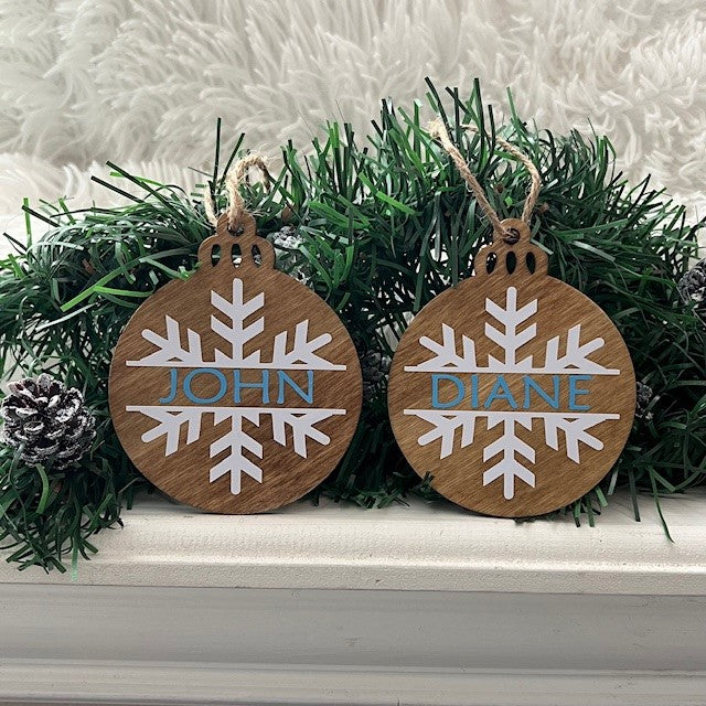 Personalized Holiday Wood Snowflake Ornaments