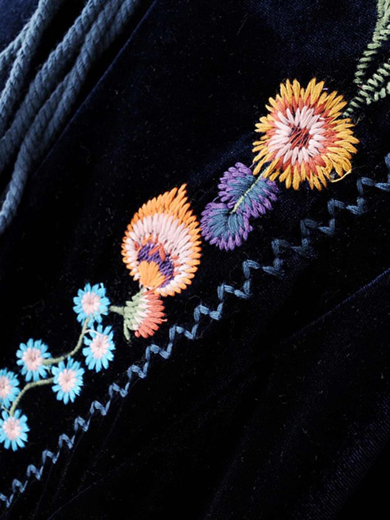 Drop Shoulder Tassel Tie Flower Embroidery Velvet Dress bee + me boutique Drop Shoulder Tassel Tie Flower Embroidery Velvet Dress bee + me boutique